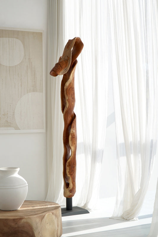 Boho solid teak sculpture Art, handcrafted in Bali for the home