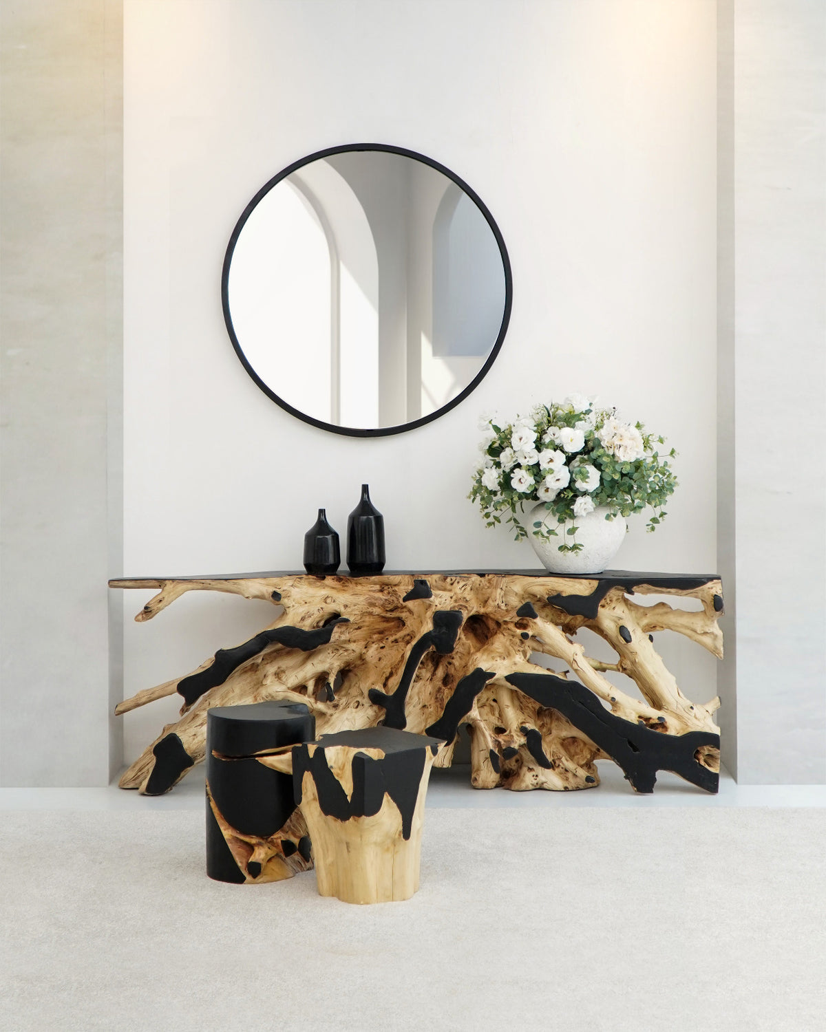 Teak root console table Primitive – boho furniture, handwoven and handmade in Bali