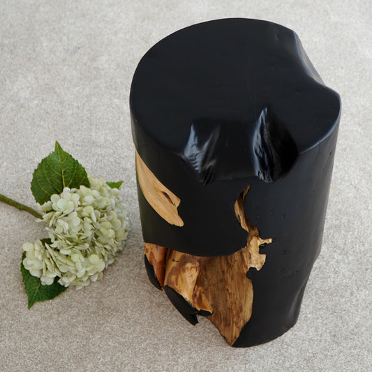 Boho solid teak stool Gianti, handcrafted in Bali for indoor and outdoor spaces
