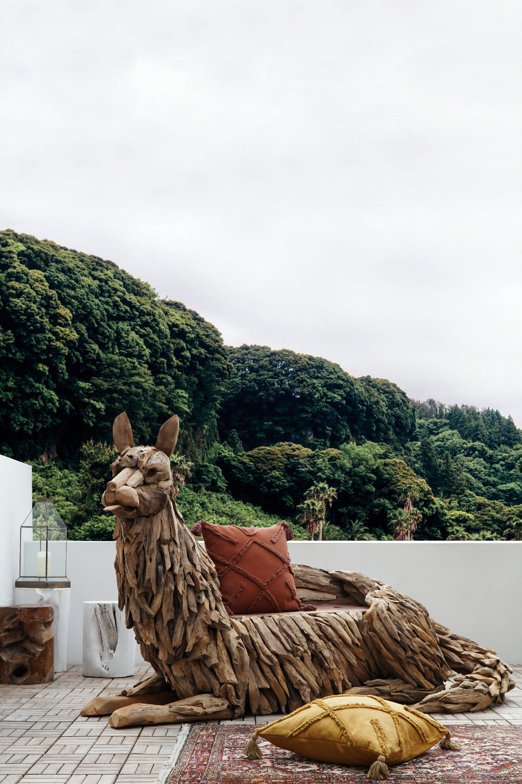 Boho reclaimed teak 2-seater sofa Llama Bench, handmade in Bali