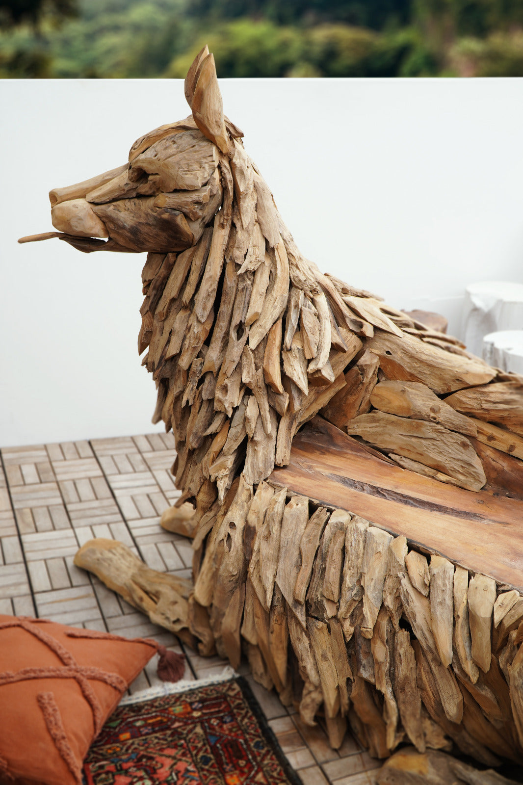 Reclaimed teak 2-seater sofa Llama Bench, made by artisans in Bali