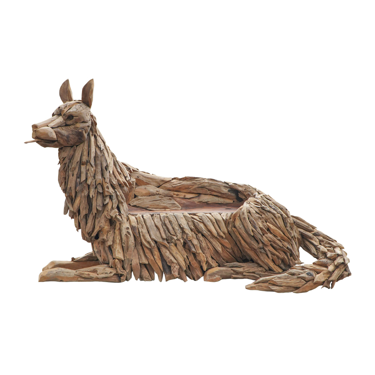 Llama Bench boho reclaimed teak 2-seater sofa, handmade furniture piece