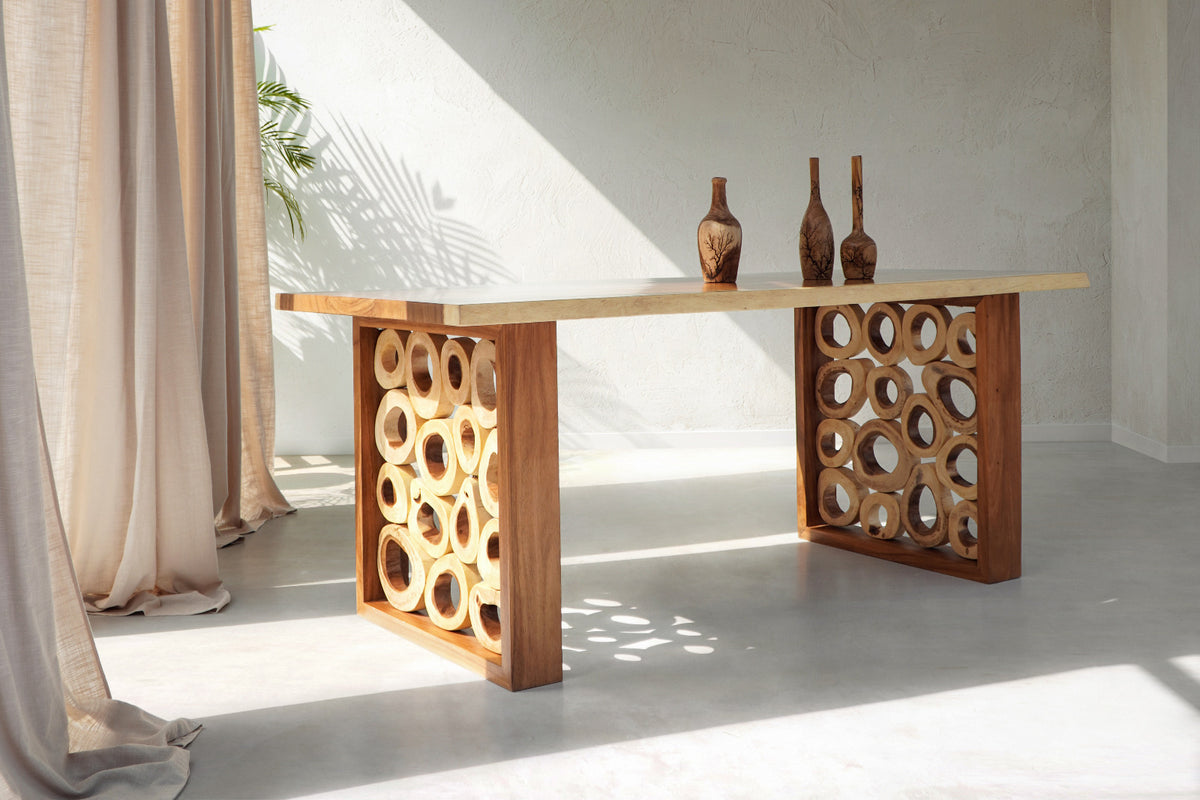 Suar wood dining table – Cyrus – boho furniture handmade in Bali by BaliSouk