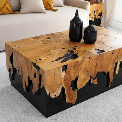 Teak coffee table Julius Waterfall – boho furniture, handwoven and handmade in Bali
