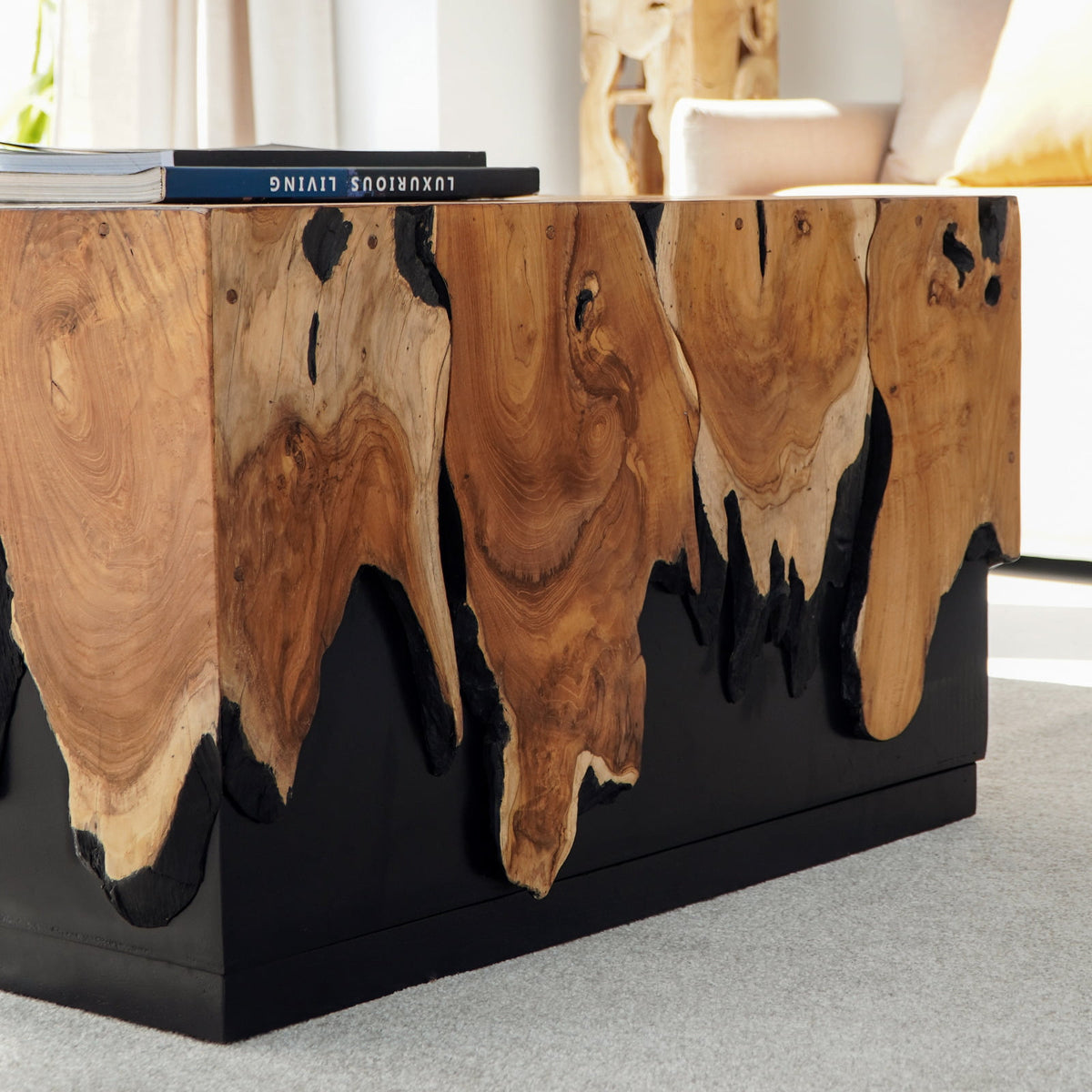 Teak coffee table – Julius Waterfall, natural natural materials in boho style