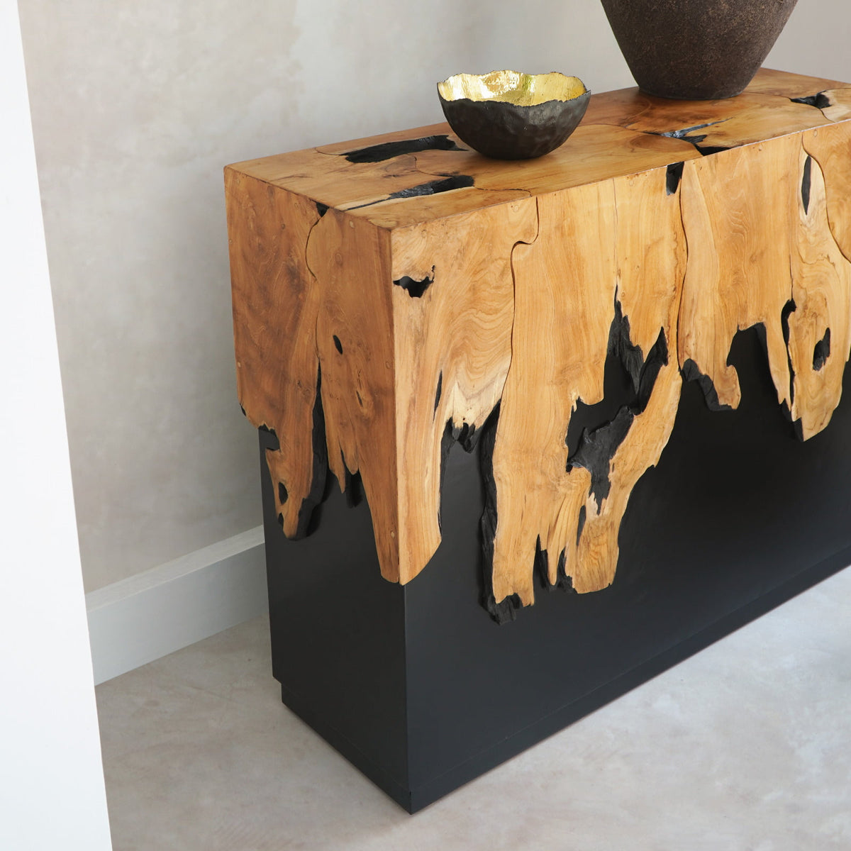 Teak console table Julius Waterfall – boho furniture, handwoven and handmade in Bali