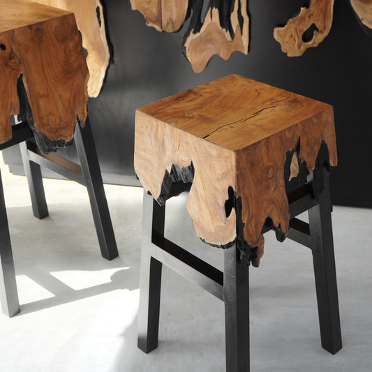 Boho solid teak table Julius Waterfall Counter, handcrafted in Bali