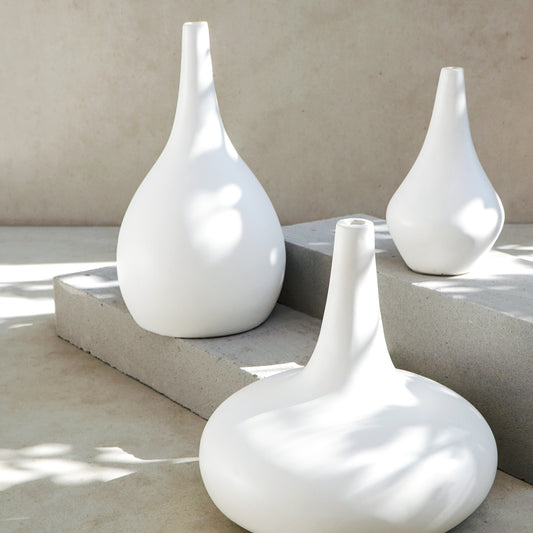 Boho fibre cement vase Gerard, set of 3, handcrafted in Bali
