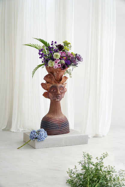 Handmade terracotta sculpture – the Qansa Lady, boho decor made in Bali