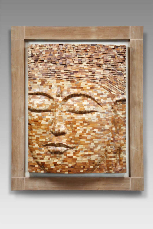 Boho reclaimed teak sculpture Buddha Face, handcrafted in Bali