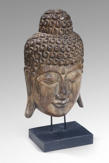 Buddha Mask Stand sculpture by BaliSouk – boho decor made in Bali