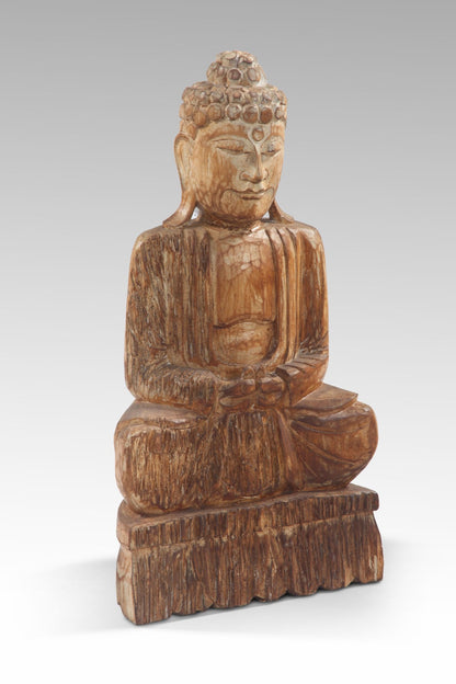 Suar wood sculpture – Sitting Buddha, natural natural materials in boho style
