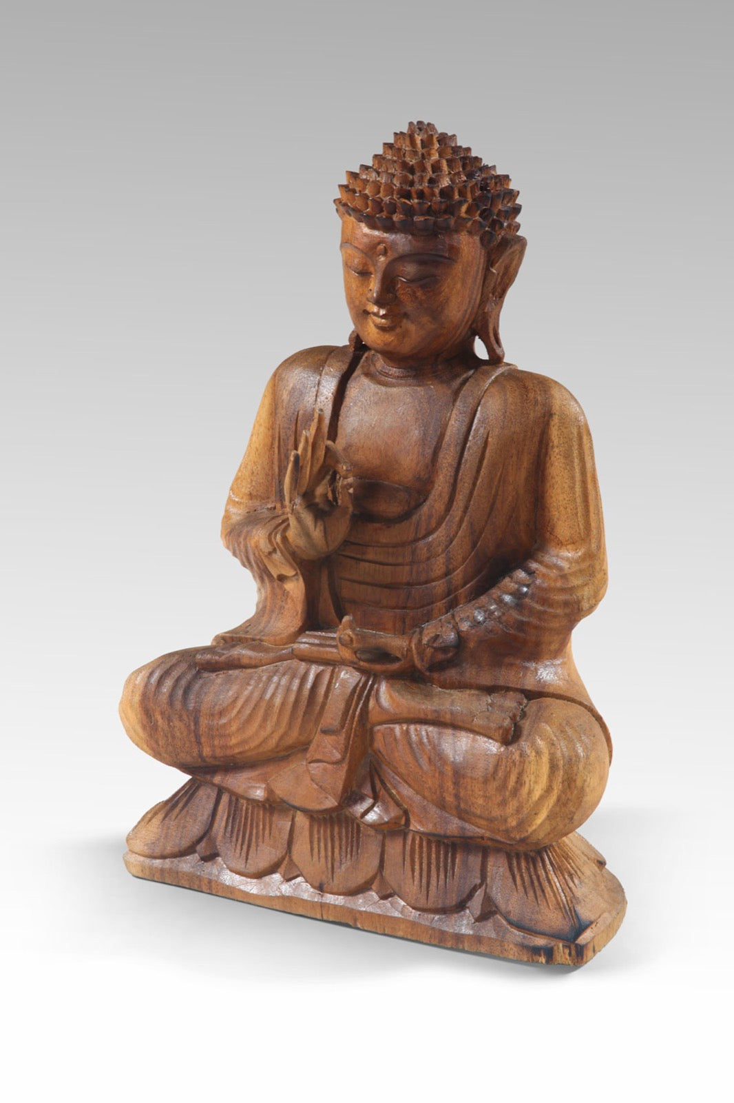 Suar wood sculpture Sitting Buddha – boho decor, handwoven and handmade in Bali