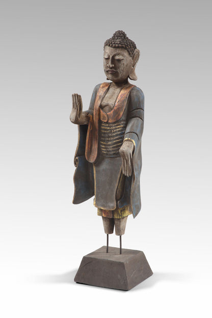 Albasia wood sculpture Standing Buddha – boho decor, handwoven and handmade in Bali