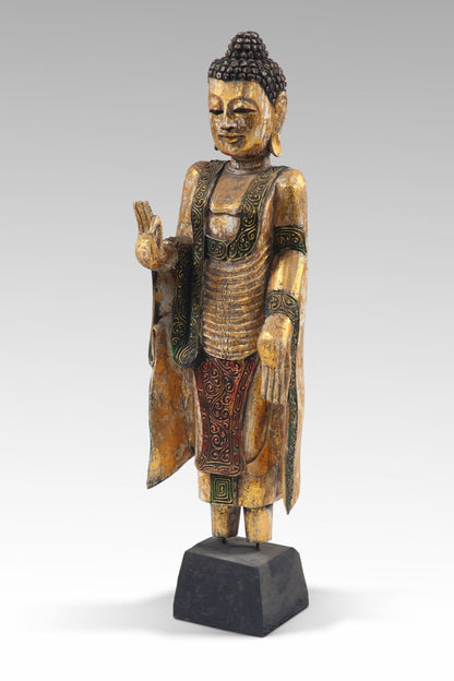 Albasia wood sculpture Standing Buddha – boho decor, handwoven and handmade in Bali