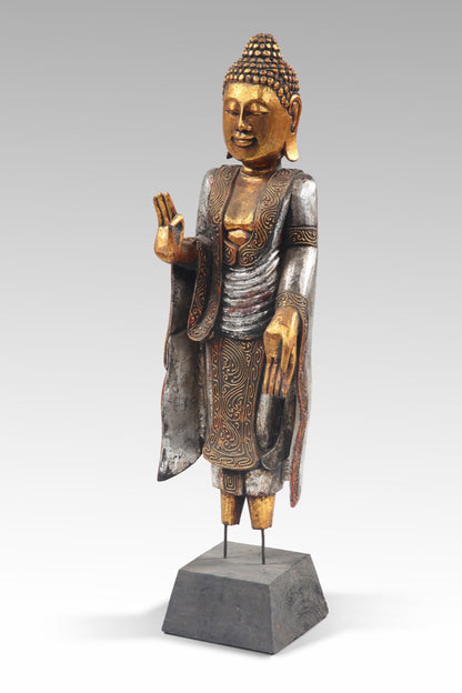 Albasia wood sculpture – Standing Buddha, natural natural materials in boho style