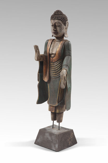 Albasia wood sculpture – Standing Buddha, natural natural materials in boho style
