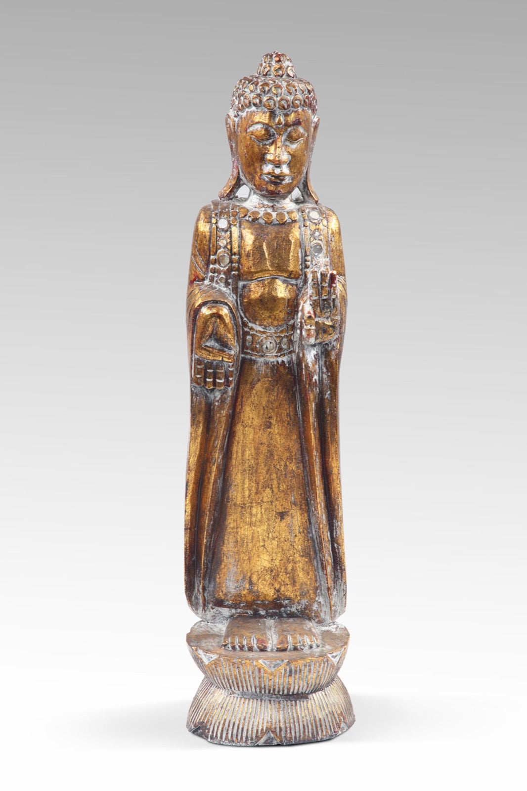 Albasia wood sculpture – Standing Buddha, natural natural materials in boho style