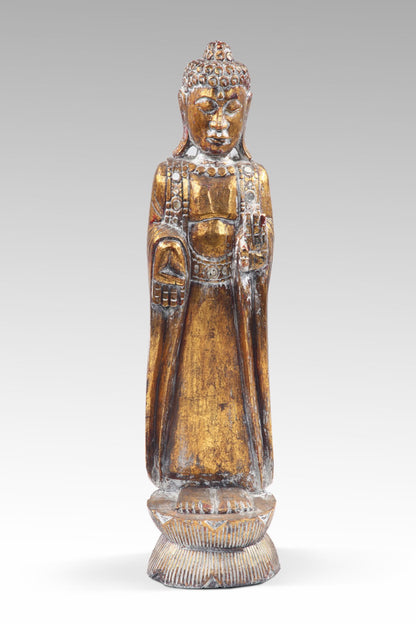 Albasia wood sculpture – Standing Buddha, natural natural materials in boho style