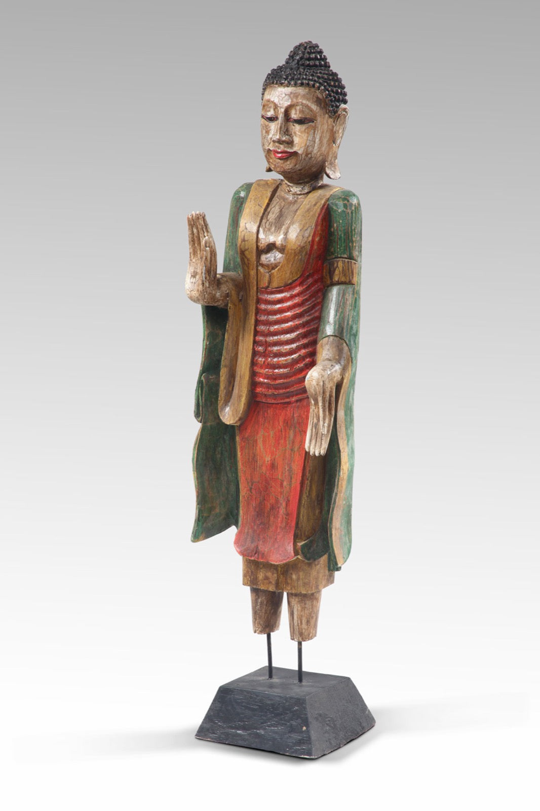 Albasia wood sculpture Standing Buddha – boho decor, handwoven and handmade in Bali