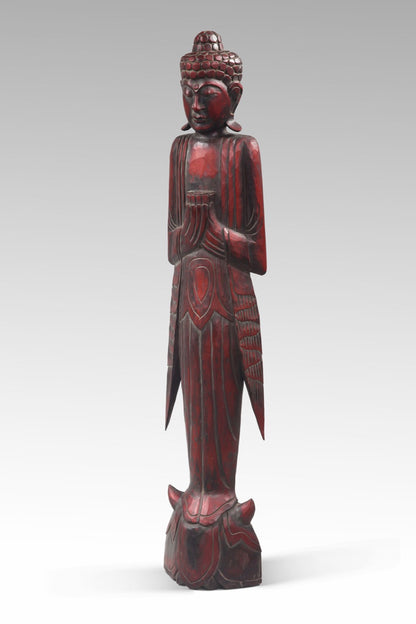 Albasia wood sculpture – Standing Buddha, natural natural materials in boho style