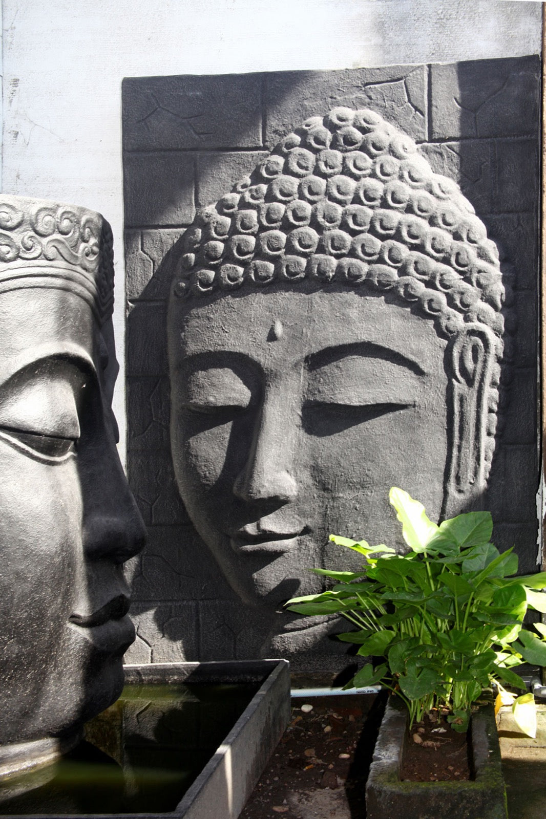 Stone sculpture Buddha Face Relief – boho decor handcrafted in Bali by BaliSouk