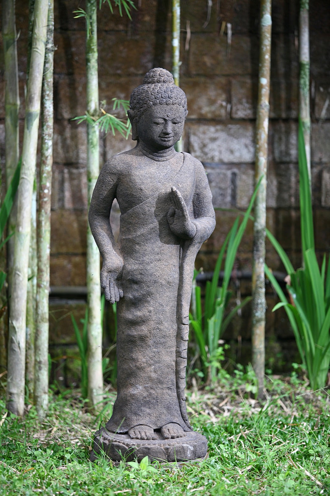 Albasia wood sculpture – Standing Buddha – boho decor handmade in Bali by BaliSouk