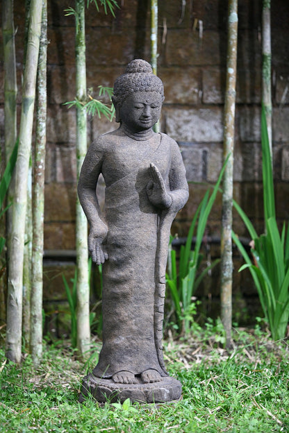 Albasia wood sculpture – Standing Buddha – boho decor handmade in Bali by BaliSouk