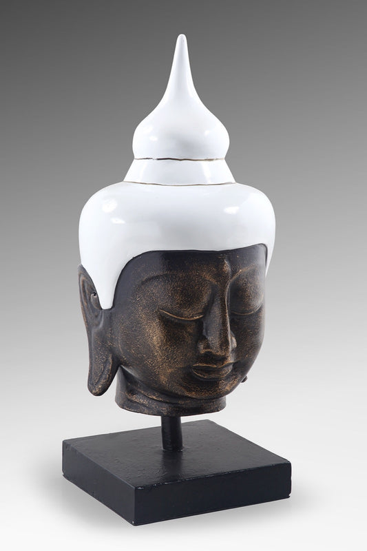 Boho white fibre cement sculpture Buddha Head On Stand Extra Large, crafted by hand in Bali