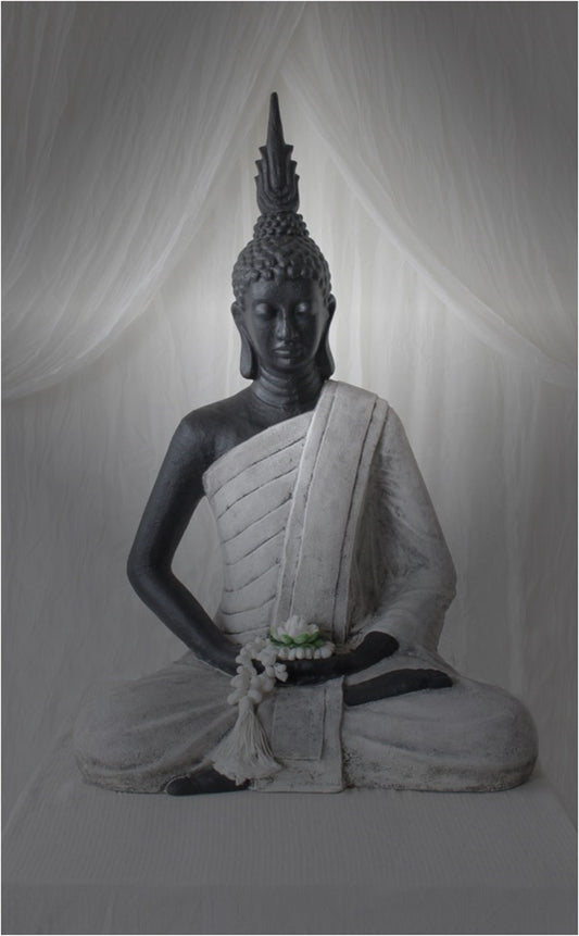 Boho resin sculpture Buddha Sitting, handcrafted in Bali for the home