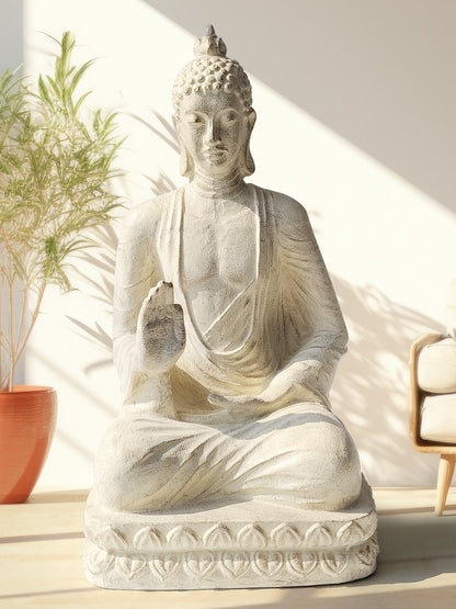 Resin sculpture Buddha Sitting – boho decor, handwoven and handmade in Bali