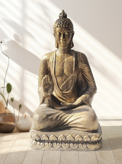 Resin sculpture Buddha Sitting – boho decor, handwoven and handmade in Bali