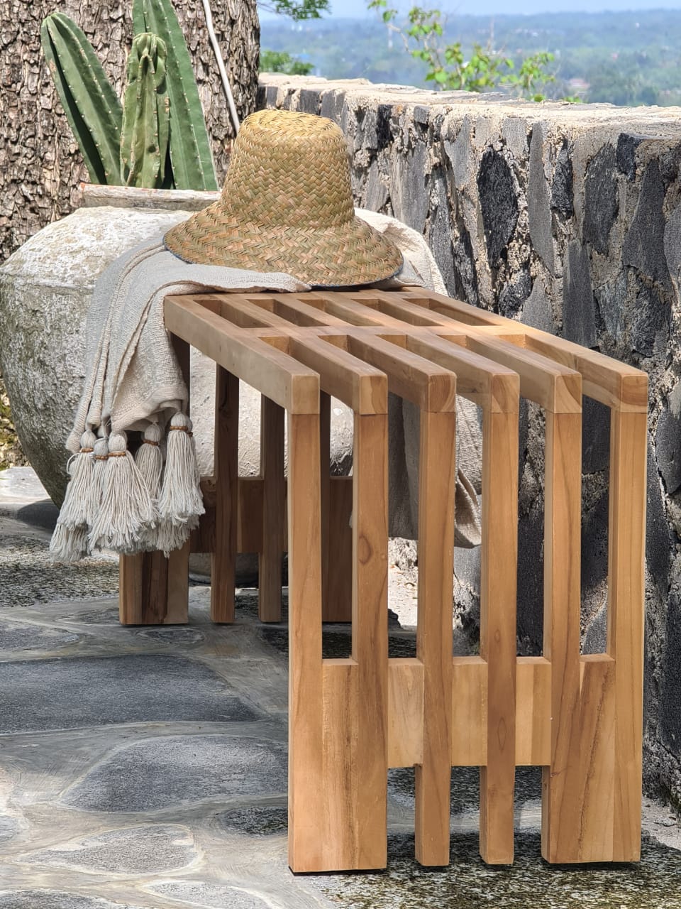 Linea bench, boho furniture handmade by Balinese artisans