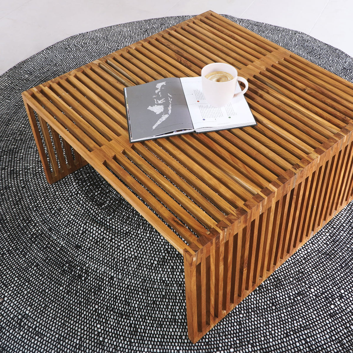 Teak coffee table – Linea, natural natural materials in boho style