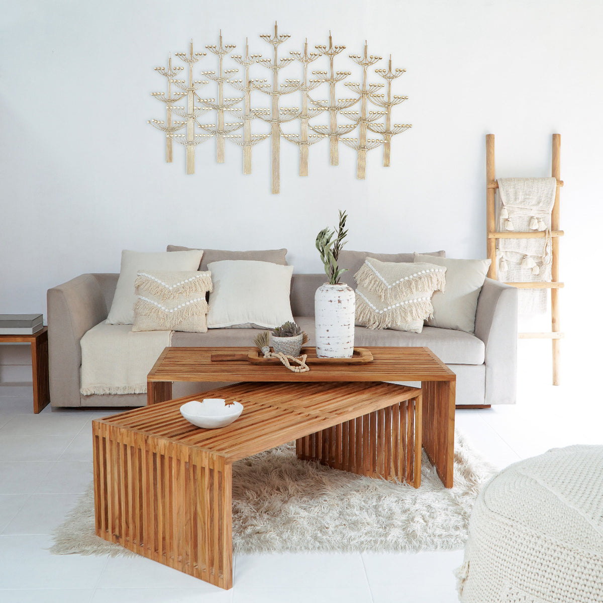 Handmade teak coffee table – the Linea, boho furniture made in Bali