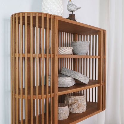 Teak hanging shelf Linea – boho furniture, handwoven and handmade in Bali
