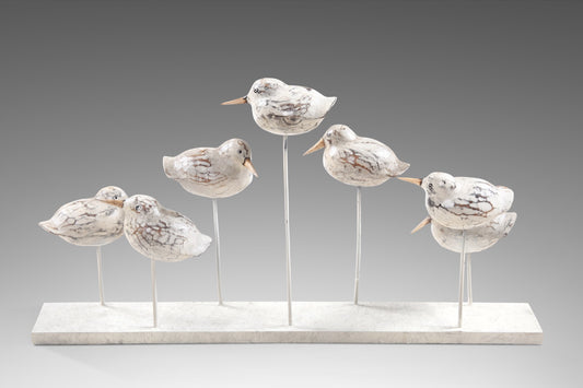 Boho albasia wood sculpture Seven Quails, crafted by hand in Bali