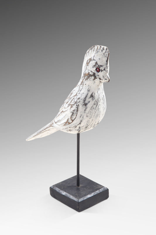 Boho albasia wood sculpture White Bird, handcrafted in Bali for the home