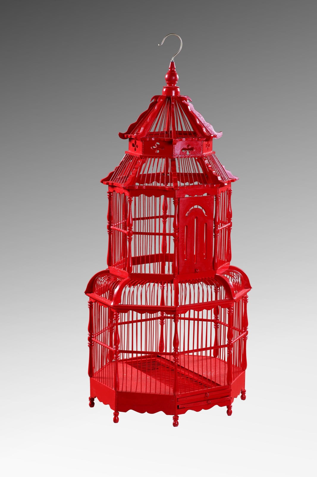 Recycled teak sculpture Guang Big Red Bird Cage – boho decor handcrafted in Bali by BaliSouk