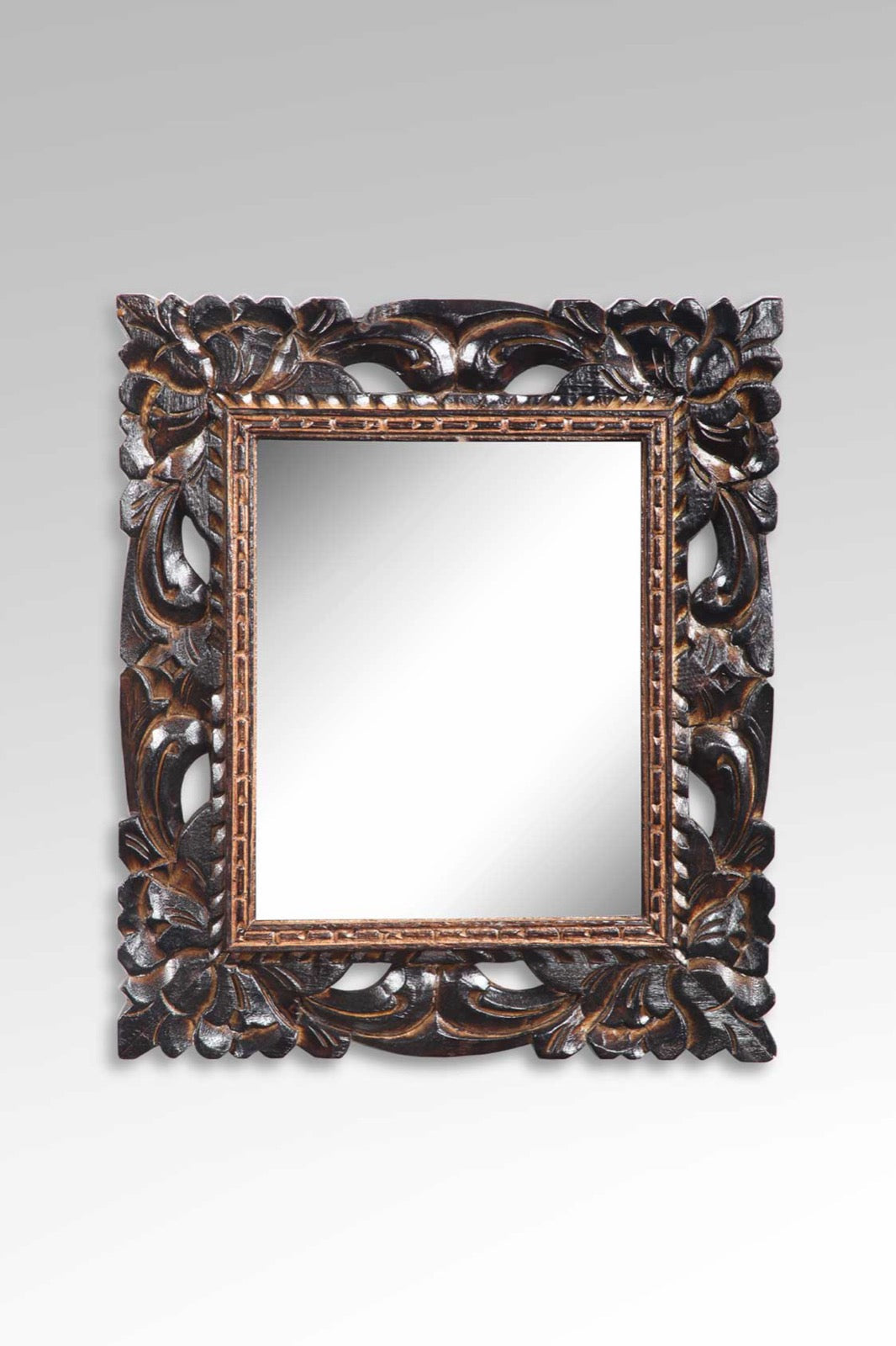 Handcrafted albasia wood mirror – Varonn, boho decor from BaliSouk