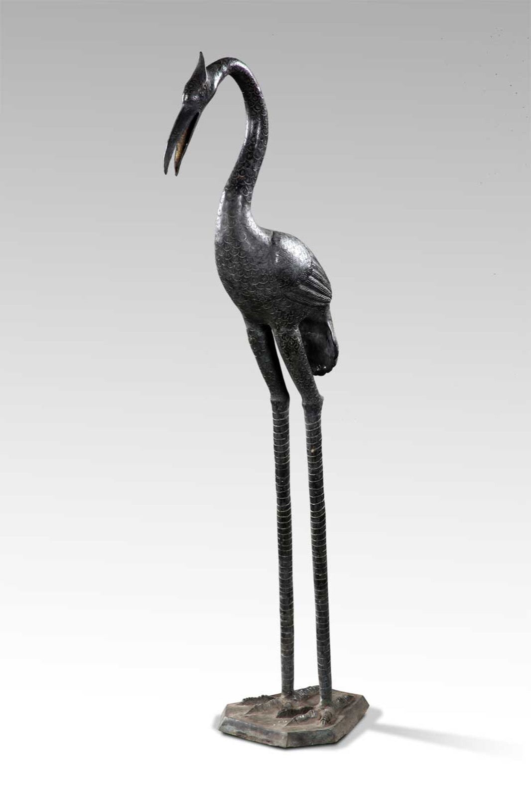 Bronze sculpture – Heron Down – boho decor handmade in Bali by BaliSouk