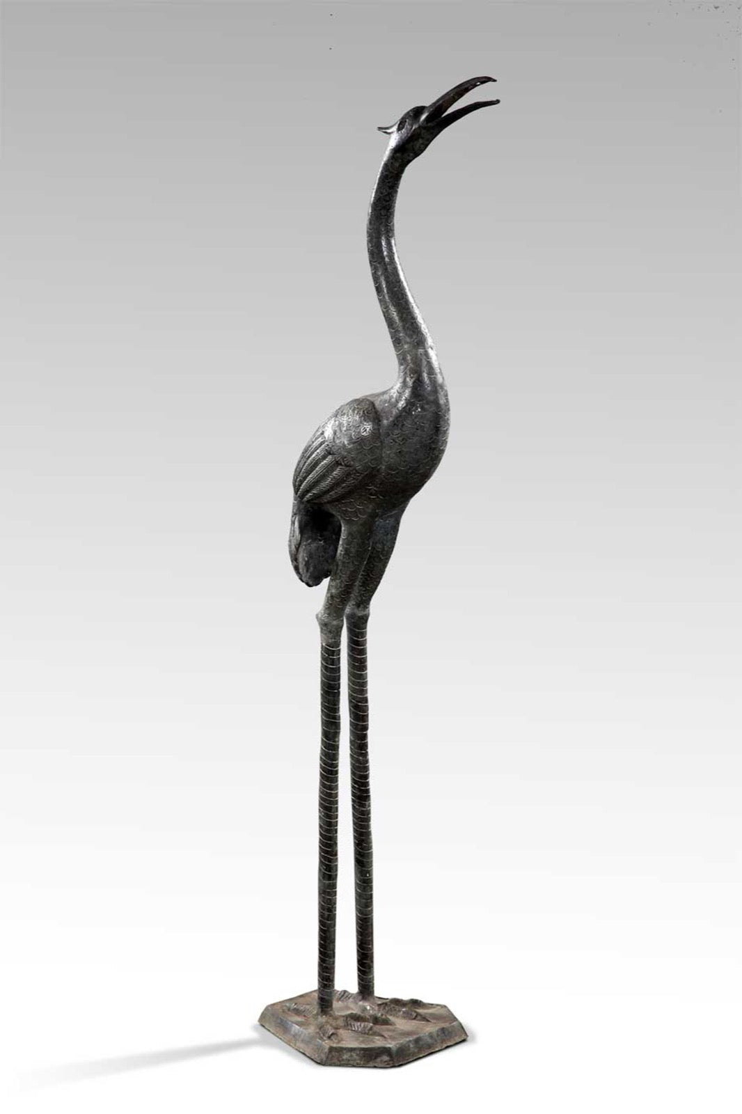 Handmade bronze sculpture – the Heron Up, boho decor made in Bali