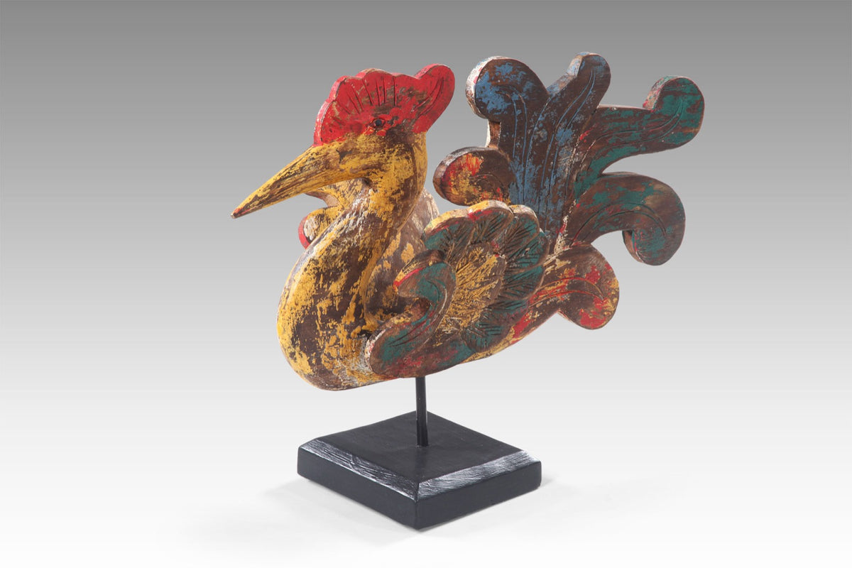 Albasia wood decorative stand – Rooster – boho decor handmade in Bali by BaliSouk