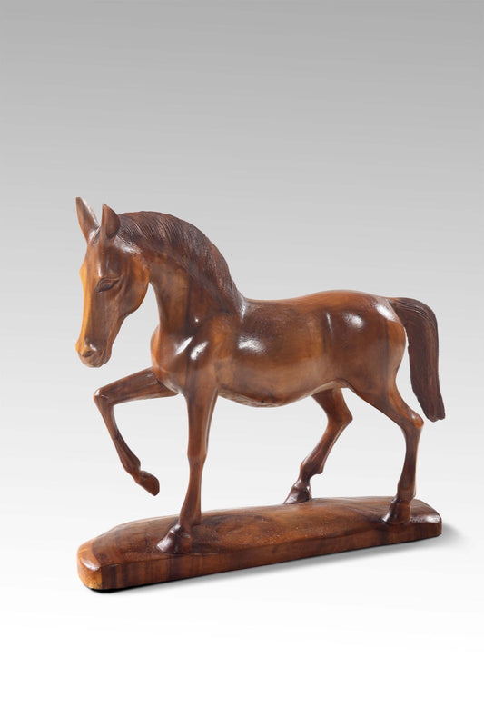 Boho solid wood sculpture Brown Stallion, handcrafted in Bali