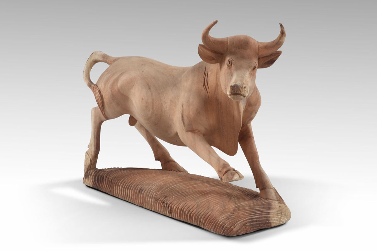 Wooden Carving - Running Bull