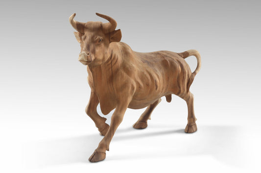 Boho suar wood sculpture Carving Look Up Bull, handcrafted in Bali
