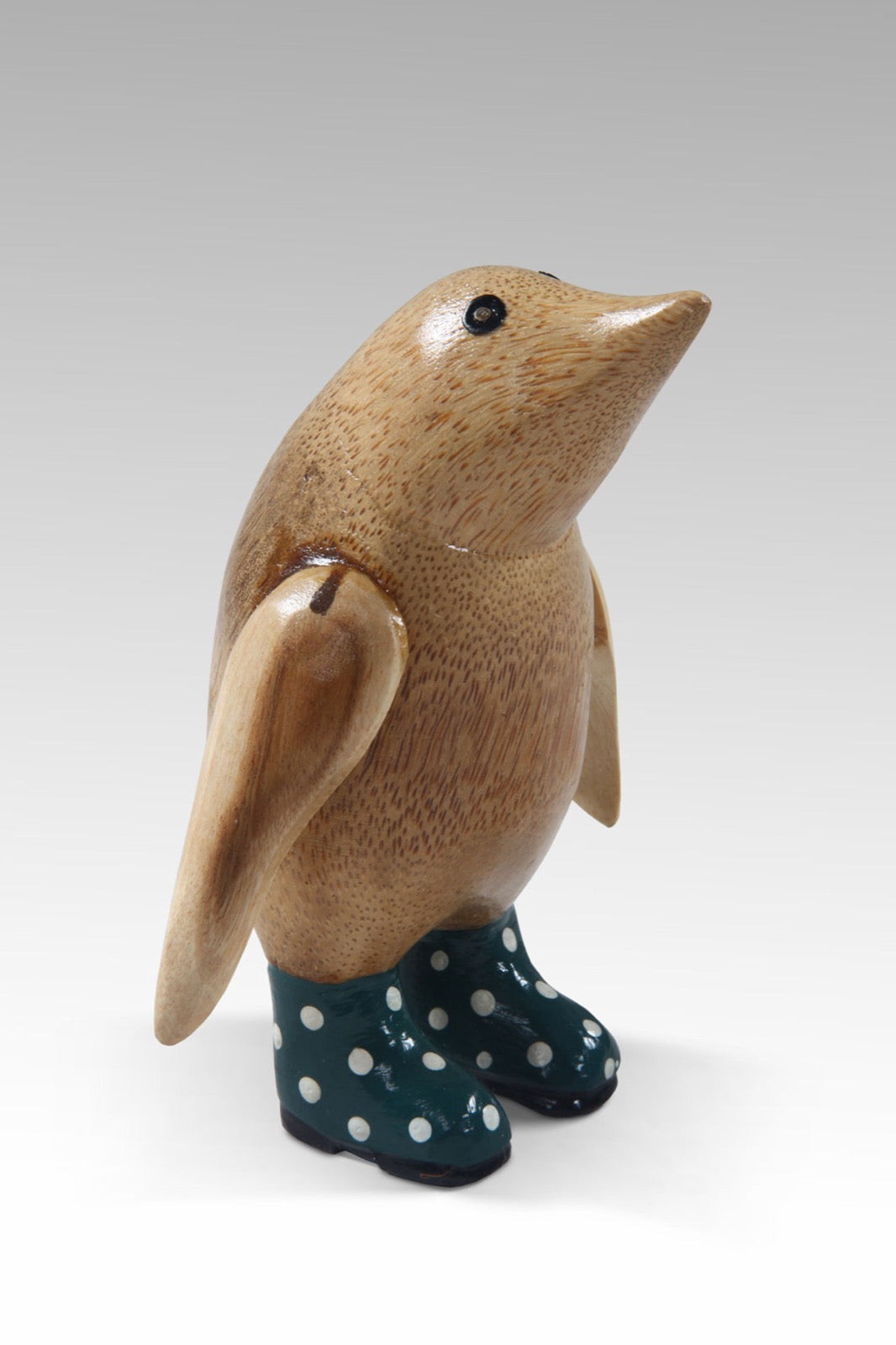 Bamboo sculpture Little Penguin Black Polka Dot – boho decor handcrafted in Bali by BaliSouk