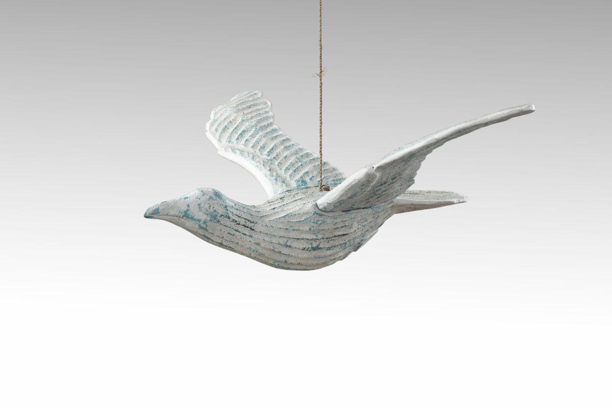 Albasia wood sculpture Blue Seagull – boho decor handcrafted in Bali by BaliSouk