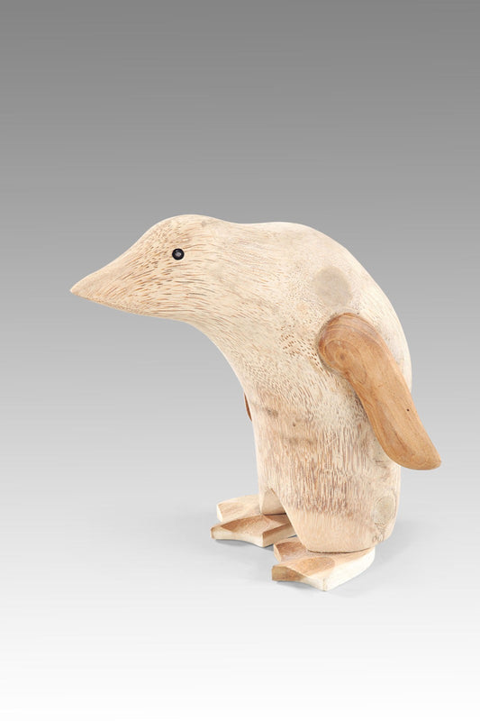 Small bamboo and solid teak Little Penguin sculpture in natural finish – Balinese decor