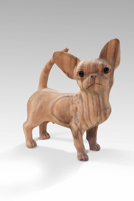 Boho suar wood sculpture Chihuahua, handcrafted in Bali for the home